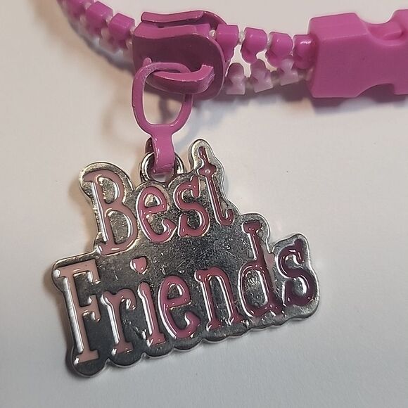 Best Friends Zipper Friendship Bracelet Pink Silver Charm - Picture 2 of 4